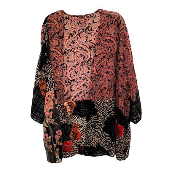 Anis A Open Kimono Burnout Velvet Topper Art to Wear Animal Print Floral L/XL - Picture 2 of 12
